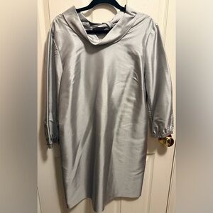 J Crew Silk Silver 3/4 Sleeve Shift Dress